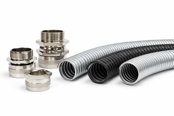Flexible metallic conduit and fittings for electrical cable protection