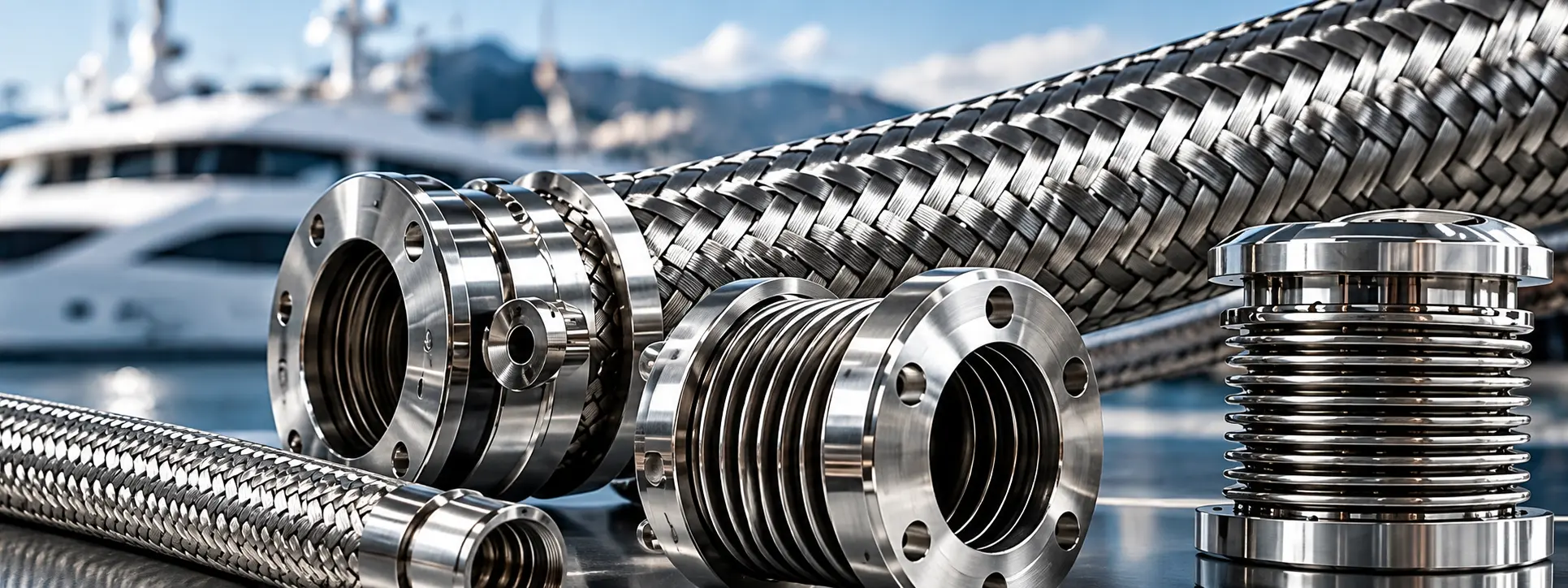 Stainless steel flexible metal hoses, bellows and expansion joints for marine applications